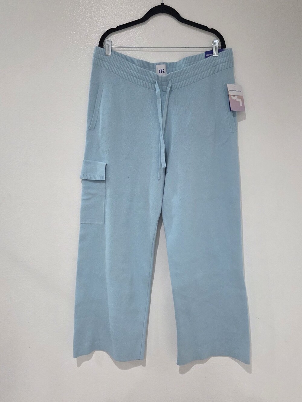 JoyLab Womens High-Rise Knit Cargo Wide Leg Pants in Cool Blue - Picture 4 of 11